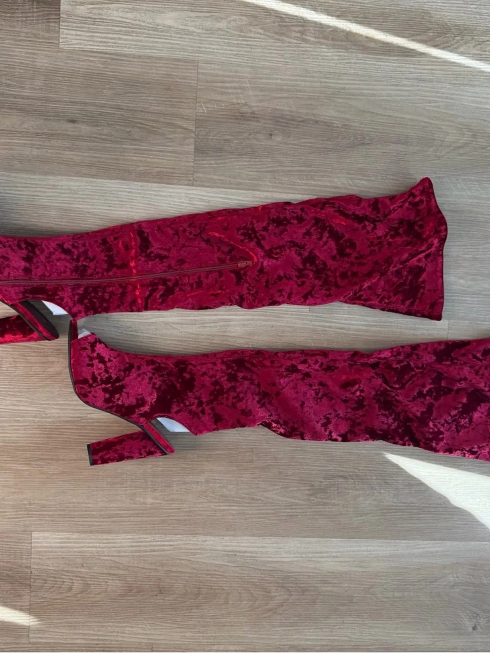 Red Velvet Over-the-Knee‎ Peep-Toe Heels